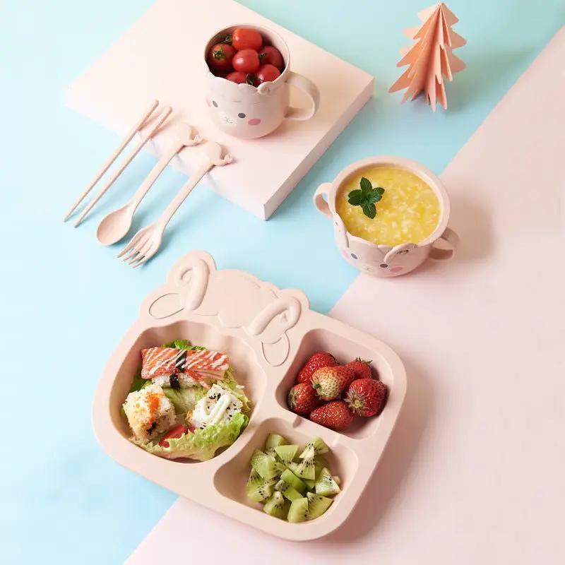 Baby Cartoon Dinosaur Tableware Set for Children Wheat Fiber Dinnerware Irregular Shapes 10 Cm Diameter by null