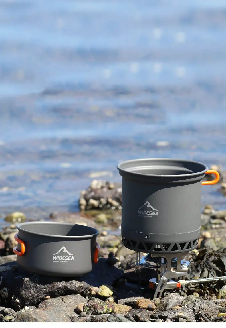 Widesea Ultralight Camping Cookware Set Aluminum Alloy Portable Two Piece Pot Dual Use Pot And Bowl Windproof Tableware by null