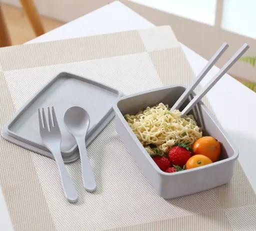Bamboo Fiber Lunch Box Microwave Safe Bento 600ml Eco Friendly Portable 210g 16x11x5 cm by null