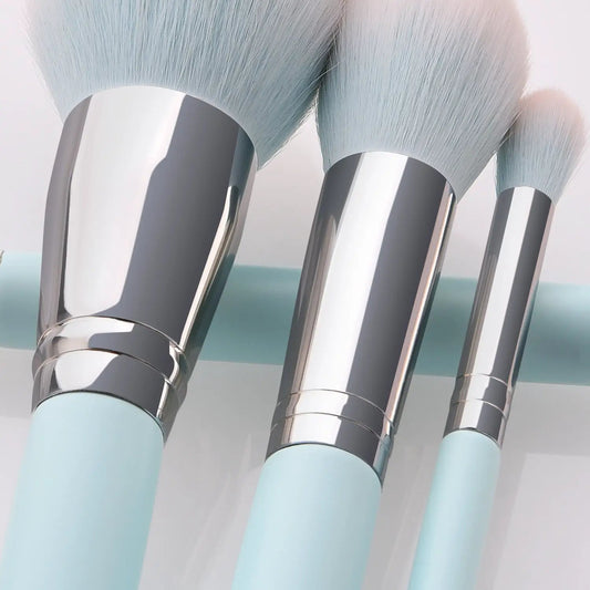 Set of 12 Sky Blue Cosmetic Brushes by null