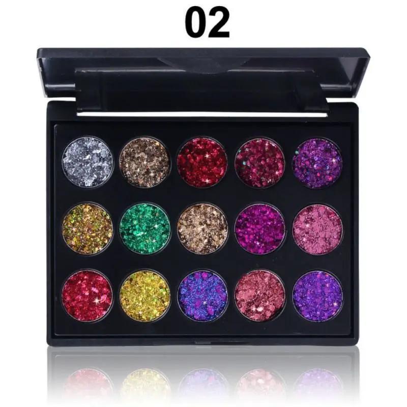 Waterproof Glitter Eyeshadow Palette Diamond Textured Pigments 15 Color Shimmer Kit for Eyes and Cheeks by null