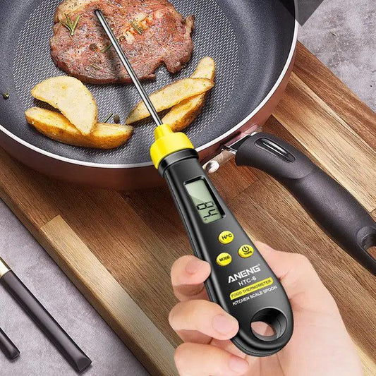 Two In One Digital Display Food Temperature And Weighing Spoon Scale Kitchen Gadget Black by null