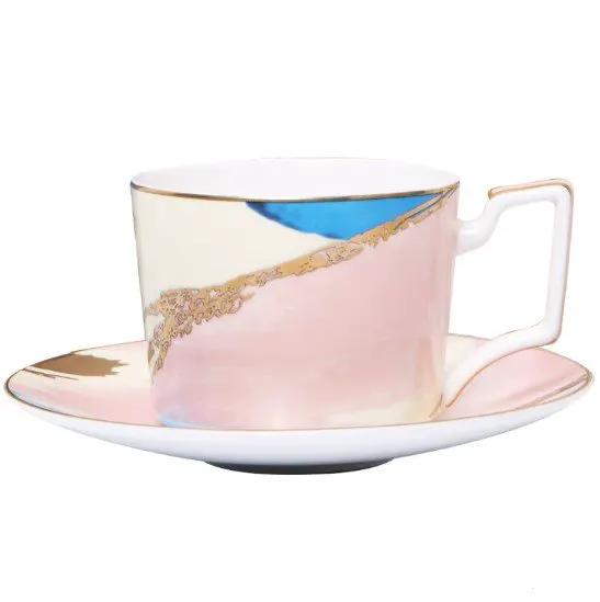 Watercolor Porcelain Dessert Plates With Gold Edge Trim For Elegant Table Setting And Fine Dining by null