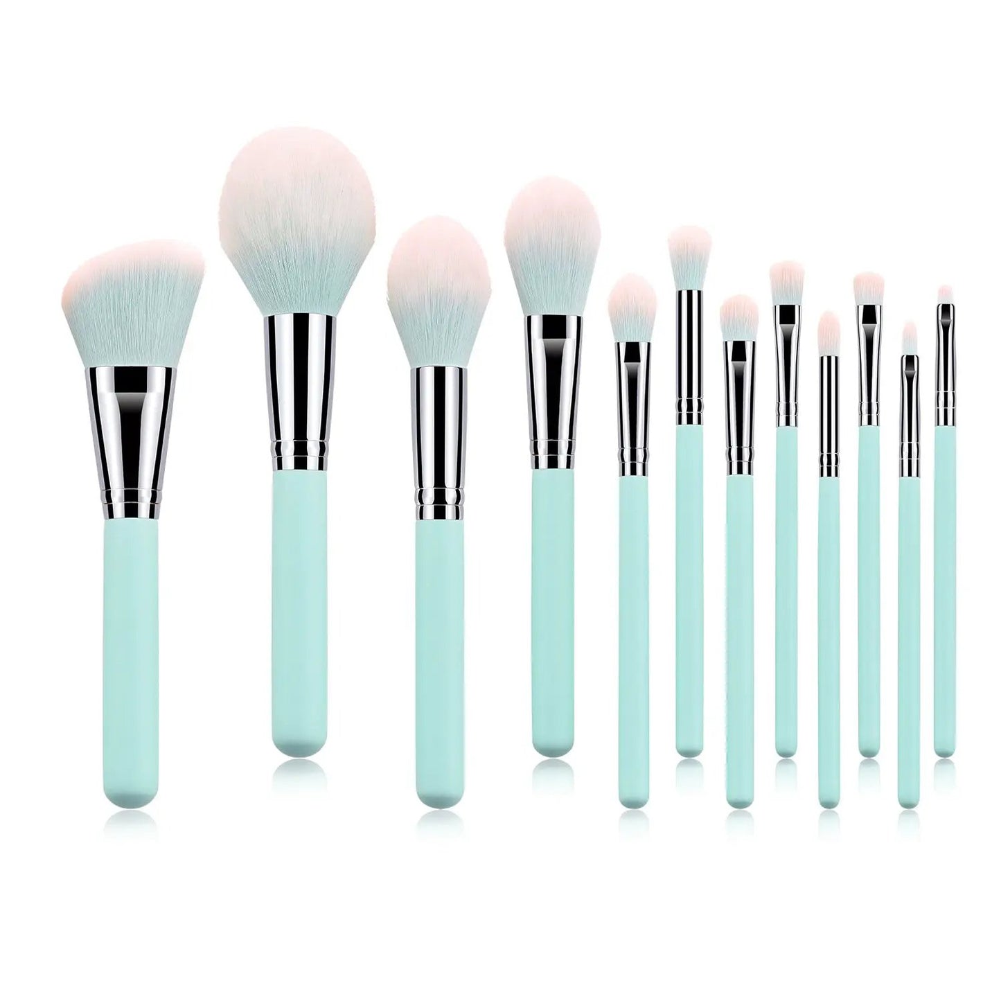 Set of 12 Sky Blue Cosmetic Brushes by null