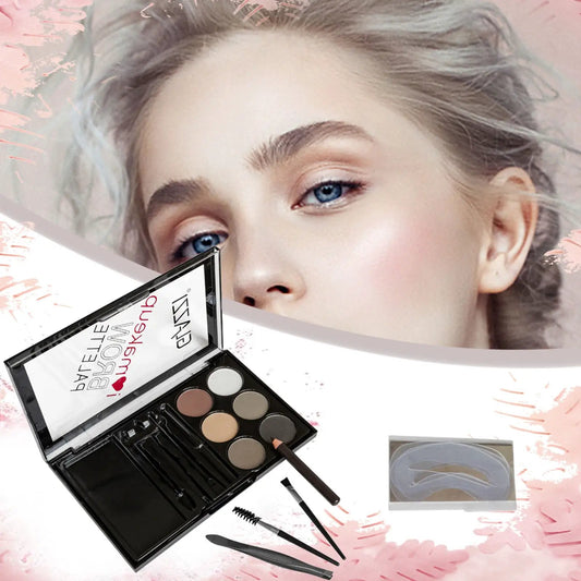Natural Brown Eyebrow Powder Palette And Stamp Waterproof Makeup Kit For Full Shaping And Definition by null