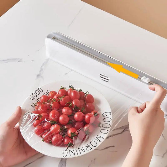 Wall Mounted Cling Film Cutter With Suction Cup Storage Box Kitchen Organizer White Modern Design by null