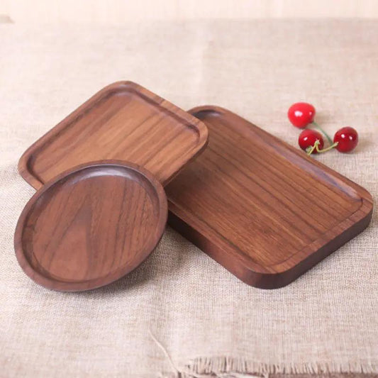 Japanese Korean Style Hand Painted Black Walnut Wood Square Dinner Plate 13cm No 2 Size by null