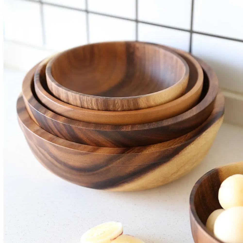 Handmade Wooden Bowl Natural Wood Kitchen Fruit Salad Bowl Japanese Style Decorative Lightweight Non Slip Heat Resistant by null