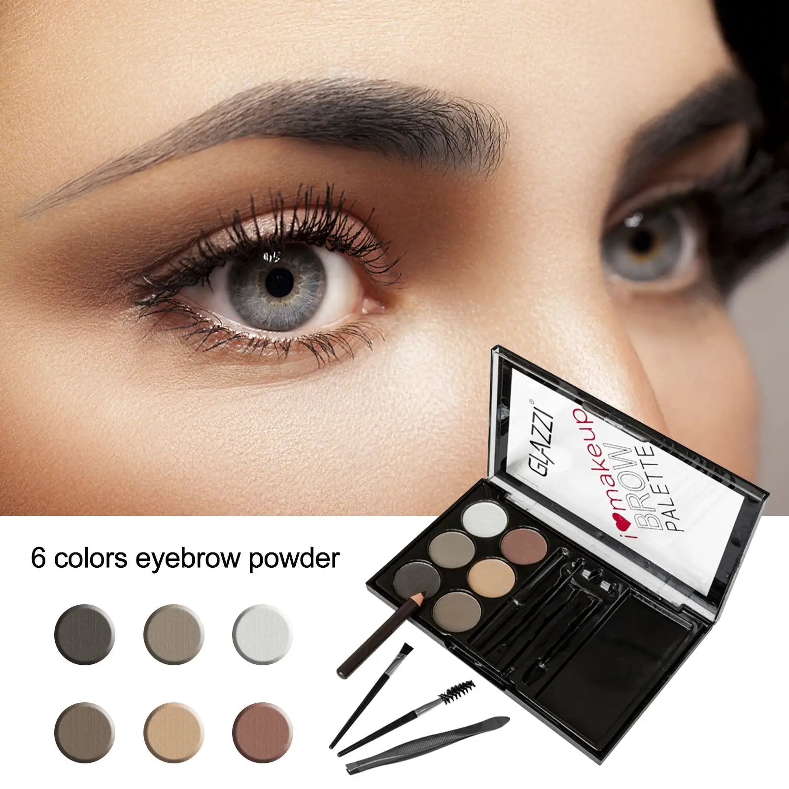 Natural Brown Eyebrow Powder Palette And Stamp Waterproof Makeup Kit For Full Shaping And Definition by null