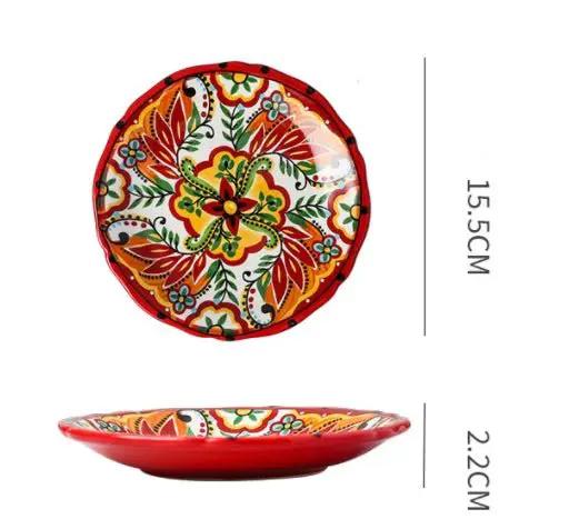 Bohemian Underglaze Ceramic Bowls Round Floral Design Artisanal Dinnerware Set For Everyday Table Decor by null