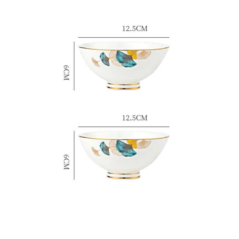 Nordic Style Porcelain Dinner Plates Set Ceramic Round Plates With Plants And Flowers Design by null