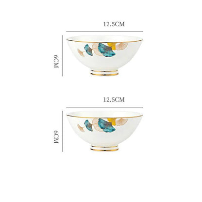 Nordic Style Porcelain Dinner Plates Set Ceramic Round Plates With Plants And Flowers Design by null