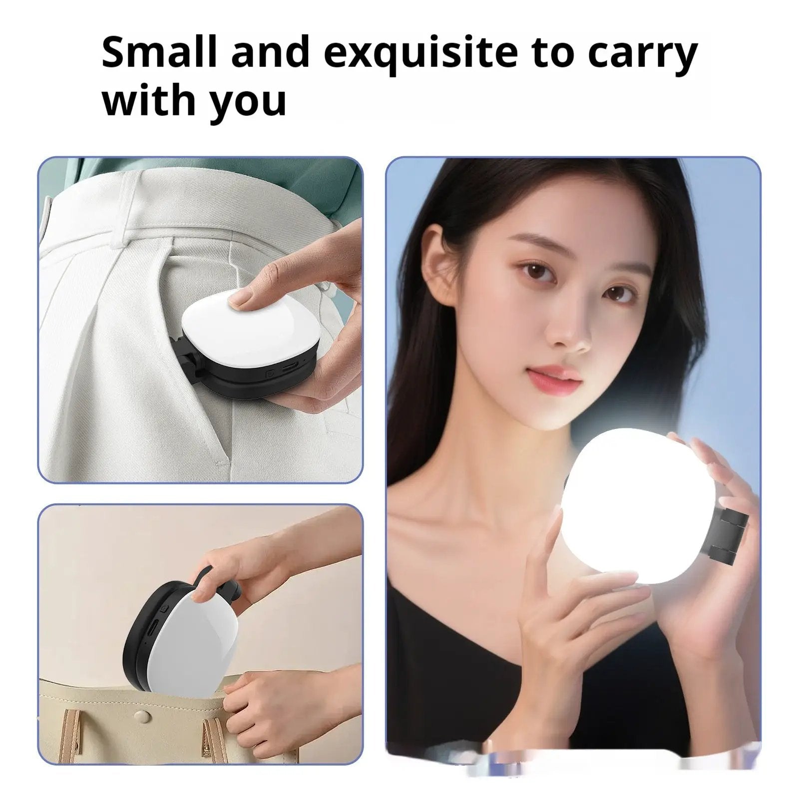 Mini Portable Mobile Phone Selfie Light With Magnetic Holder And Makeup Mirror Three Color Temperature Dimmable by null