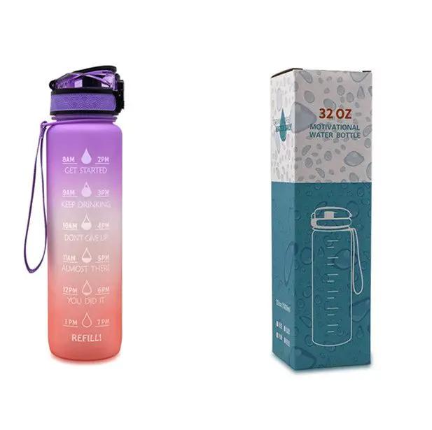 Leakproof 1L Tritan Water Bottle with Time Marker - Cycling Motivational Sports Fitness Cup by null
