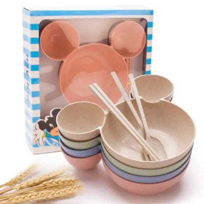 Wheat Straw Childrens Cartoon Bowl Set With Mickey Theme Kids Tableware Eco Friendly Gift by null
