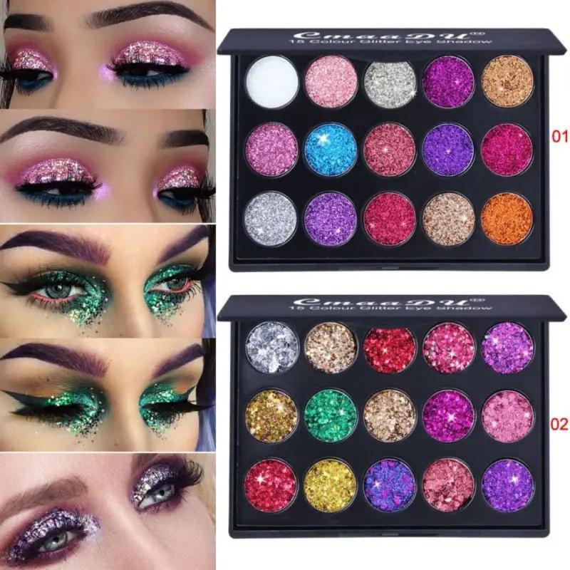 Waterproof Glitter Eyeshadow Palette Diamond Textured Pigments 15 Color Shimmer Kit for Eyes and Cheeks by null