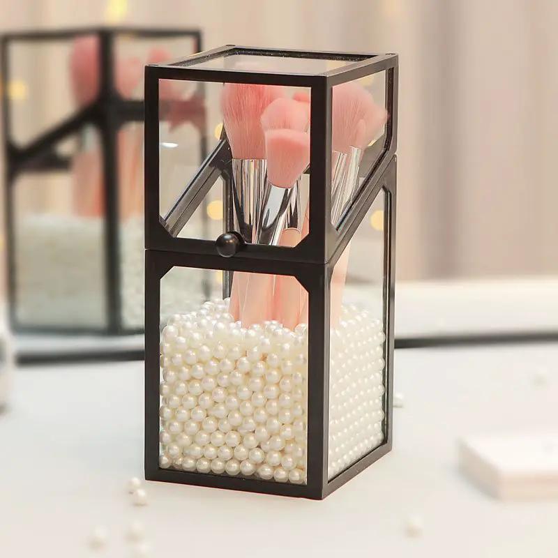 Transparent Glass Makeup Brush Holder Organizer For Vanity Table Keeps Cosmetic Brushes Neatly Stored by null