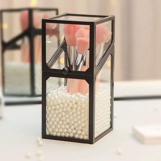 Transparent Glass Makeup Brush Holder Organizer For Vanity Table Keeps Cosmetic Brushes Neatly Stored by null