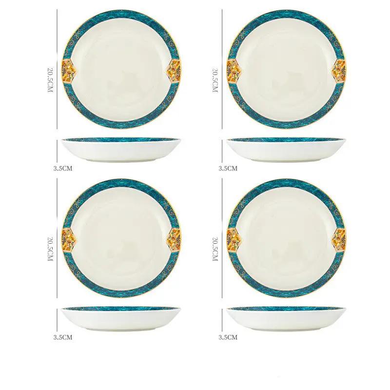 Nordic Style Porcelain Dinner Plates Set Ceramic Round Plates With Plants And Flowers Design by null