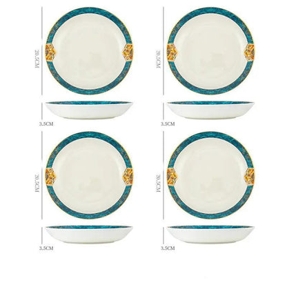 Nordic Style Porcelain Dinner Plates Set Ceramic Round Plates With Plants And Flowers Design by null