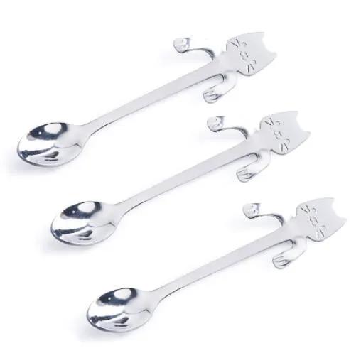 304 Stainless Steel Cat Handle Coffee Spoon With Hanging Hole Cartoon Design Colorful Options by null