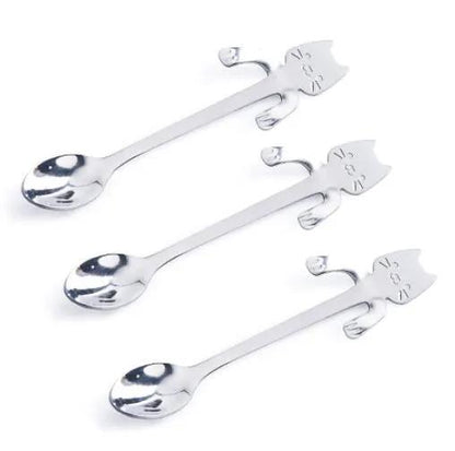 304 Stainless Steel Cat Handle Coffee Spoon With Hanging Hole Cartoon Design Colorful Options by null