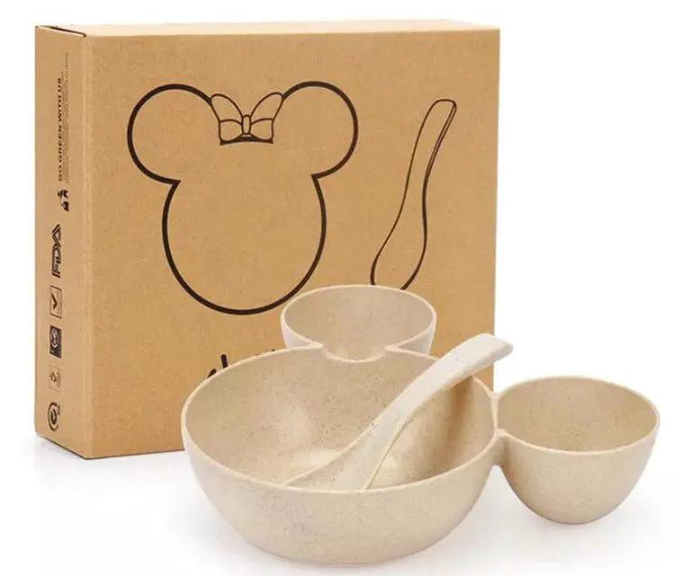 Wheat Straw Childrens Cartoon Bowl Set With Mickey Theme Kids Tableware Eco Friendly Gift by null