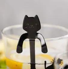 304 Stainless Steel Cat Handle Coffee Spoon With Hanging Hole Cartoon Design Colorful Options by null