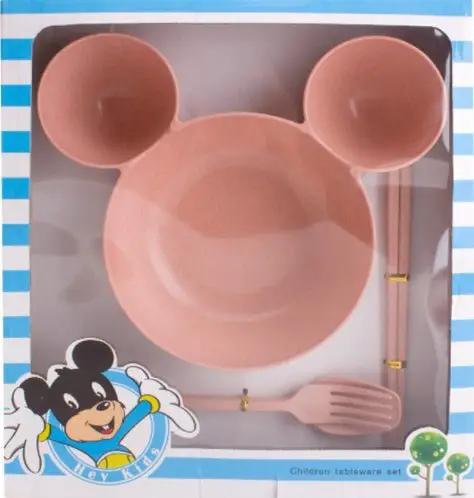 Wheat Straw Childrens Cartoon Bowl Set With Mickey Theme Kids Tableware Eco Friendly Gift by null