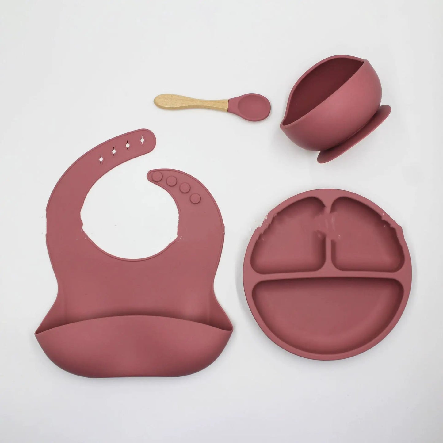 Silicone Baby Dining Set 4 Piece Bib Plate Bowl Spoon Non Slip Feeding Essentials For Toddlers by null