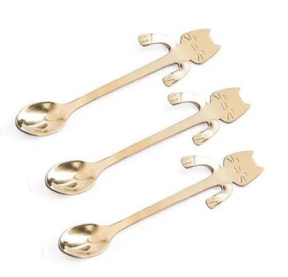 304 Stainless Steel Cat Handle Coffee Spoon With Hanging Hole Cartoon Design Colorful Options by null