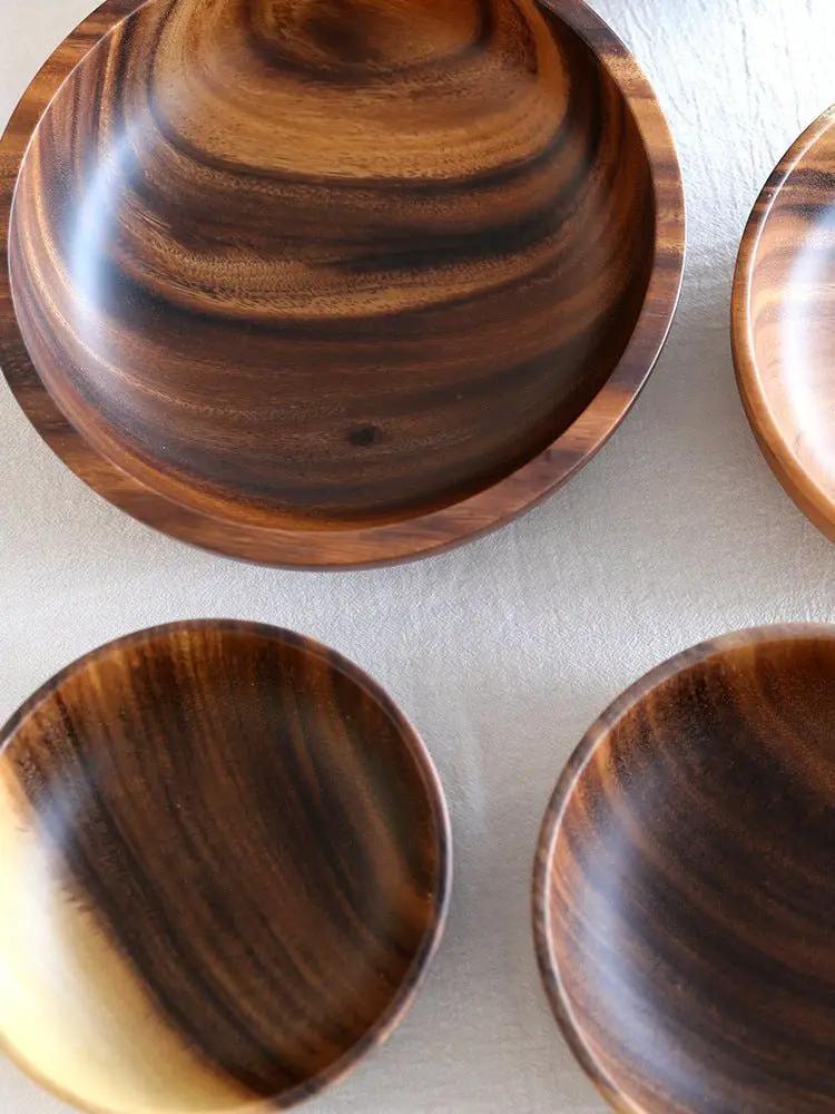 Handmade Wooden Bowl Natural Wood Kitchen Fruit Salad Bowl Japanese Style Decorative Lightweight Non Slip Heat Resistant by null