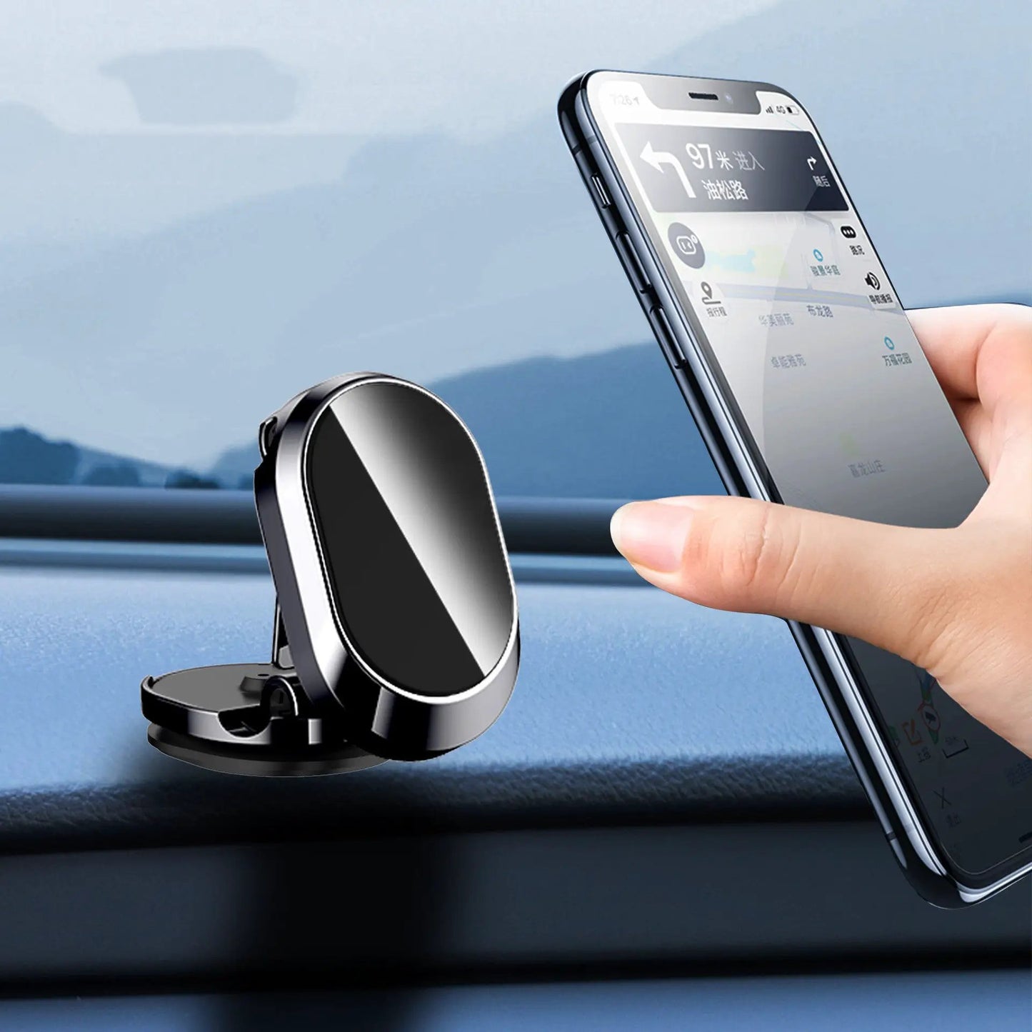 Folding Magnetic Metal Car Phone Holder With Adjustable Arms For Dashboard And Windshield by null