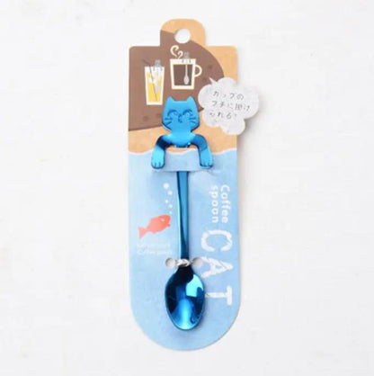 304 Stainless Steel Cat Handle Coffee Spoon With Hanging Hole Cartoon Design Colorful Options by null
