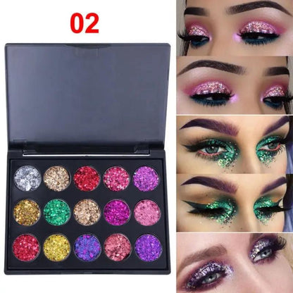Waterproof Glitter Eyeshadow Palette Diamond Textured Pigments 15 Color Shimmer Kit for Eyes and Cheeks by null