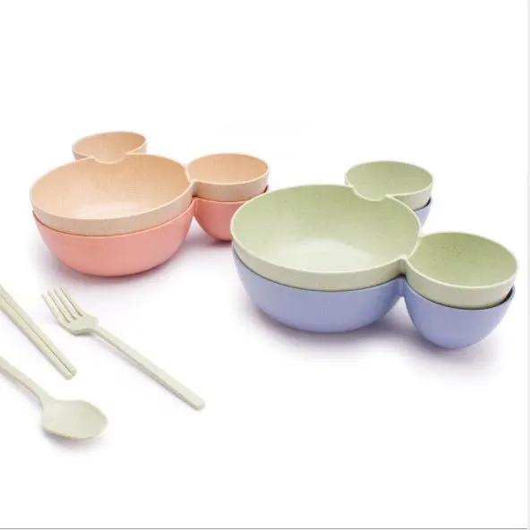 Wheat Straw Childrens Cartoon Bowl Set With Mickey Theme Kids Tableware Eco Friendly Gift by null