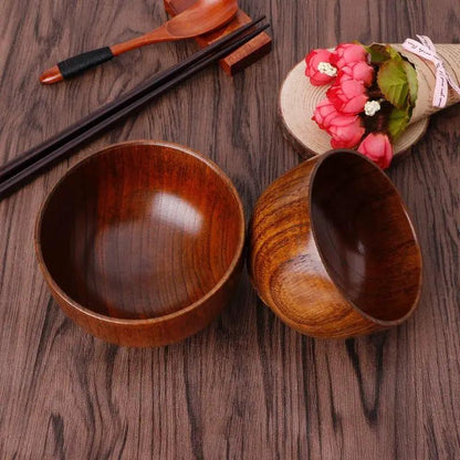 Wooden Round Bowls Set Four Pieces Natural Wood Color For Coffee Tea Meals Hotel Home Kitchen by null