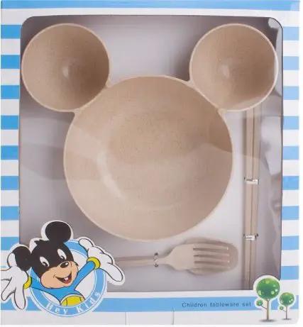 Wheat Straw Childrens Cartoon Bowl Set With Mickey Theme Kids Tableware Eco Friendly Gift by null