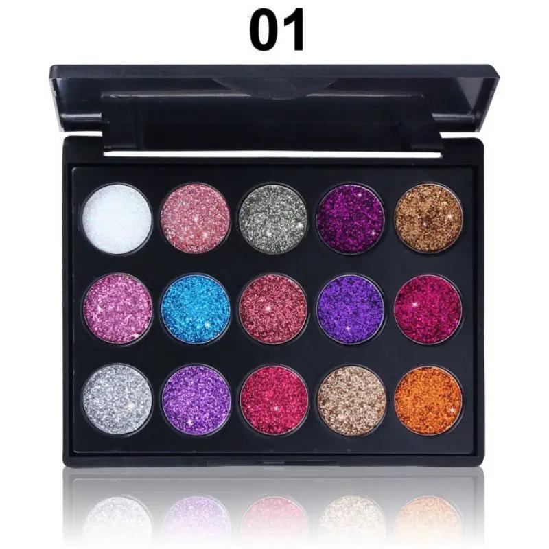 Waterproof Glitter Eyeshadow Palette Diamond Textured Pigments 15 Color Shimmer Kit for Eyes and Cheeks by null