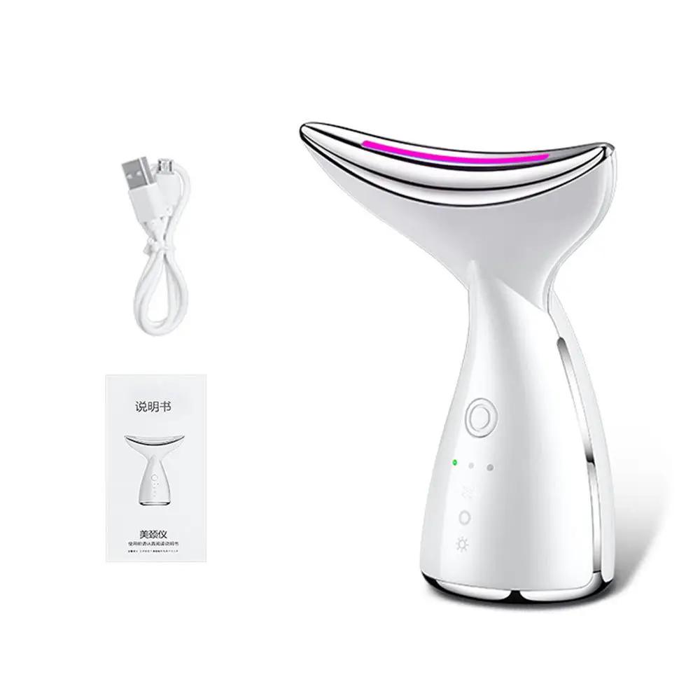 EMS Microcurrent Neck And Face Beauty Device With 3 Color LED Photon Therapy For Skin Tightening And Double Chin Reduction by null