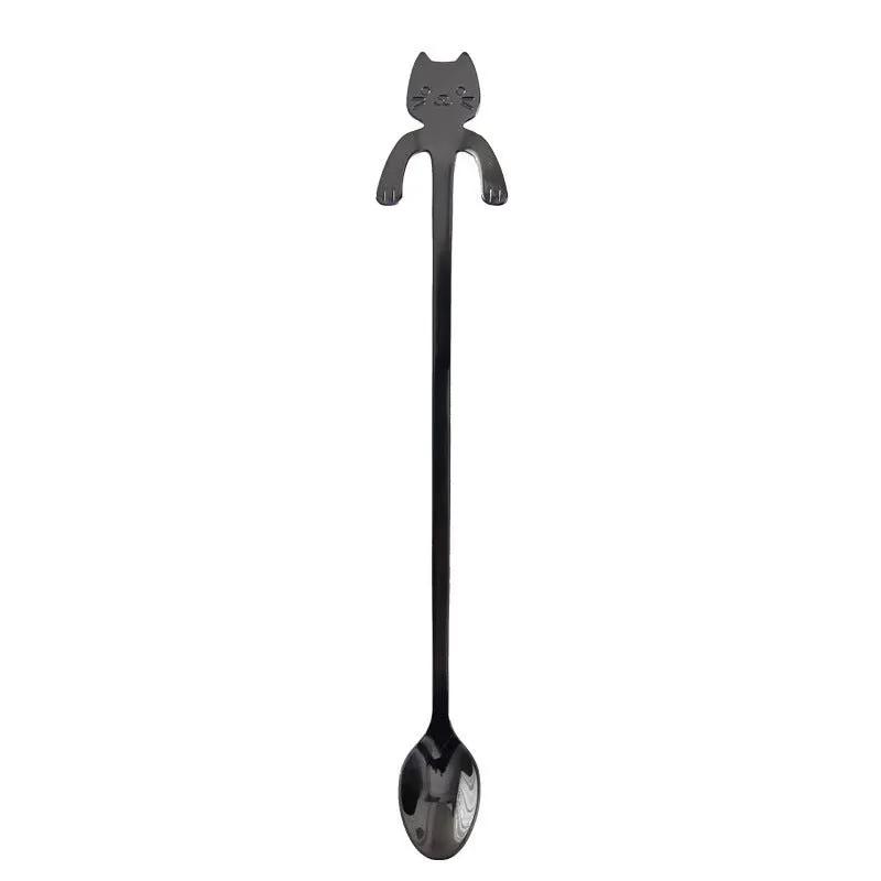 304 Stainless Steel Cat Handle Coffee Spoon With Hanging Hole Cartoon Design Colorful Options by null