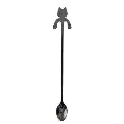 304 Stainless Steel Cat Handle Coffee Spoon With Hanging Hole Cartoon Design Colorful Options by null