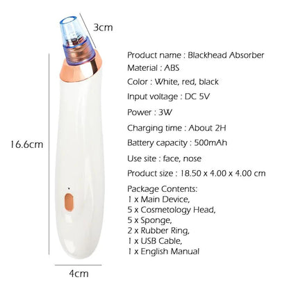 Compact Electric Pore Vacuum Blackhead Remover Device For Acne Facial Skin Cleaner With Suction by null
