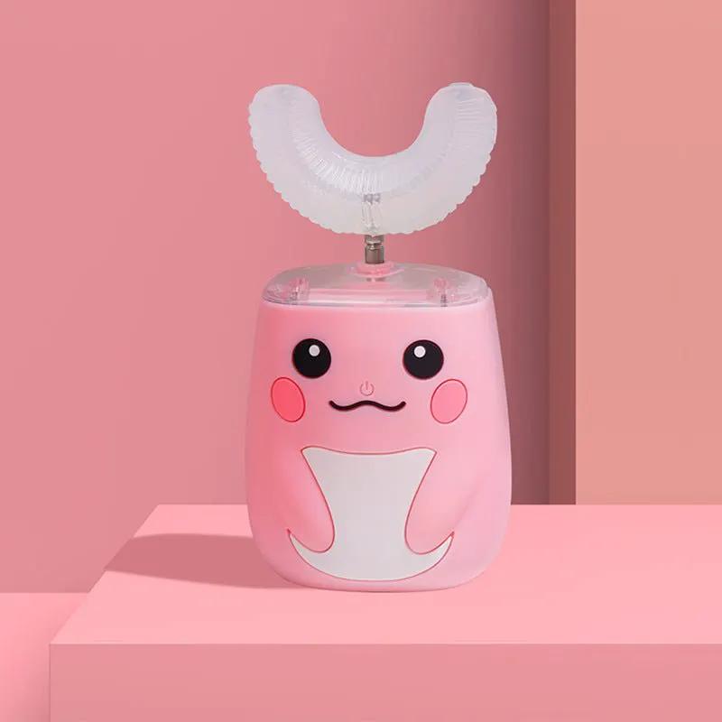 U Shaped Electric Toothbrush For Children Acoustic Wave Toothbrush USB Powered Soft Silica Gel Pink Yellow Blue by null