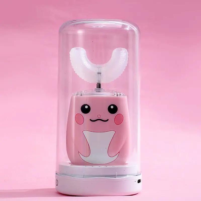 U Shaped Electric Toothbrush For Children Acoustic Wave Toothbrush USB Powered Soft Silica Gel Pink Yellow Blue by null