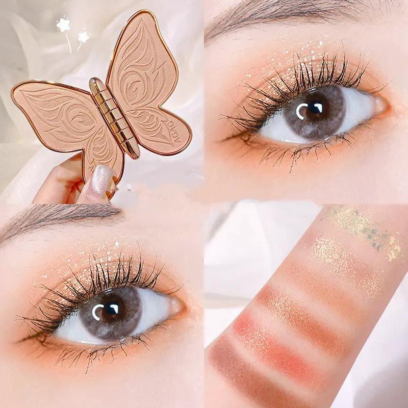 Butterfly Shaped 6 Color Eyeshadow Palette Matte Glitter Shimmer Pearl Sequins Lucky Koi Travel Friendly by null