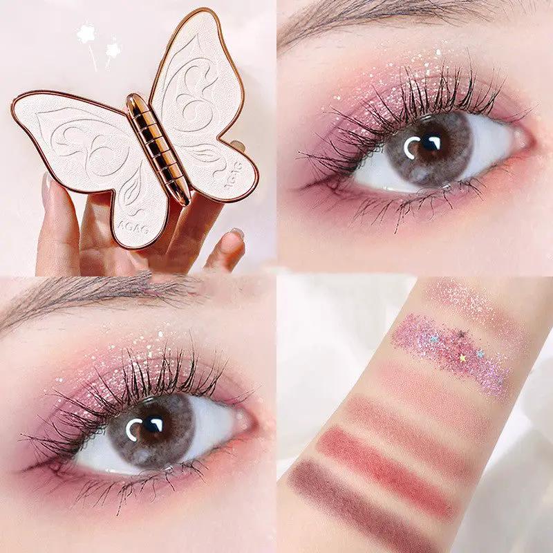 Butterfly Shaped 6 Color Eyeshadow Palette Matte Glitter Shimmer Pearl Sequins Lucky Koi Travel Friendly by null