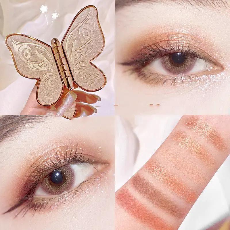 Butterfly Shaped 6 Color Eyeshadow Palette Matte Glitter Shimmer Pearl Sequins Lucky Koi Travel Friendly by null