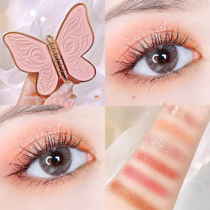Butterfly Shaped 6 Color Eyeshadow Palette Matte Glitter Shimmer Pearl Sequins Lucky Koi Travel Friendly by null