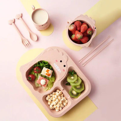 Baby Cartoon Dinosaur Tableware Set for Children Wheat Fiber Dinnerware Irregular Shapes 10 Cm Diameter by null